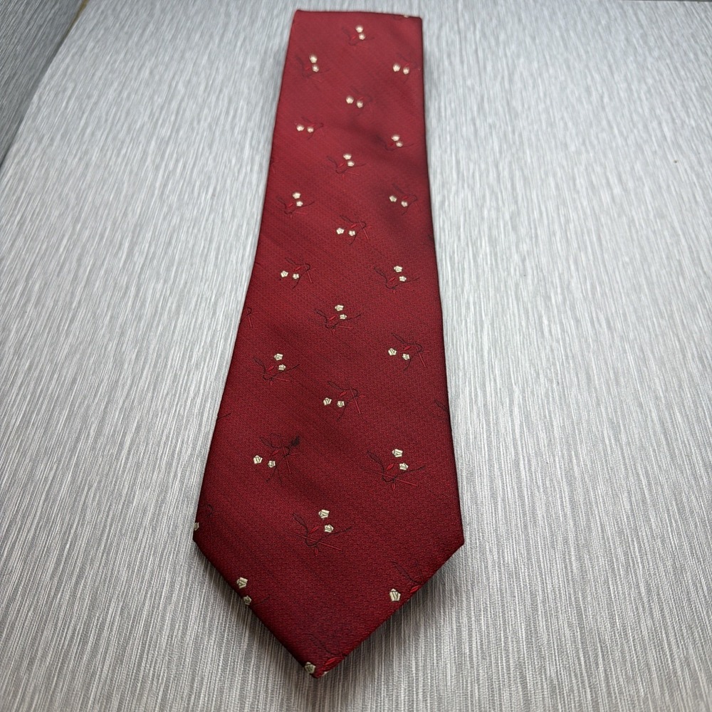 Hugo Boss Silk Tie Mens Burgundy Red Floral Pattern Necktie Made In Italy